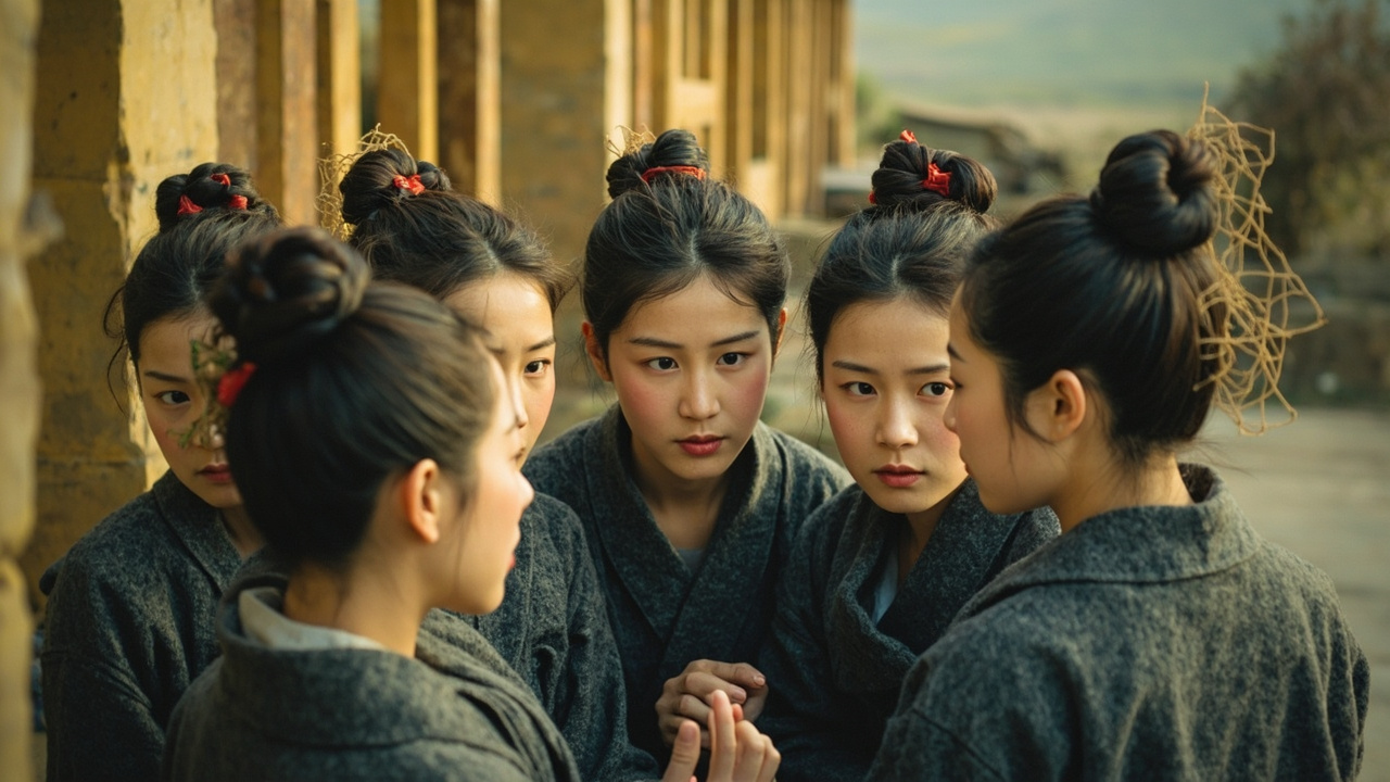 你们脑后是什么?--髻--髻上是啥?--网--女人们至此恍然大悟,脸红脸白,交头接耳,唧唧喳喳。