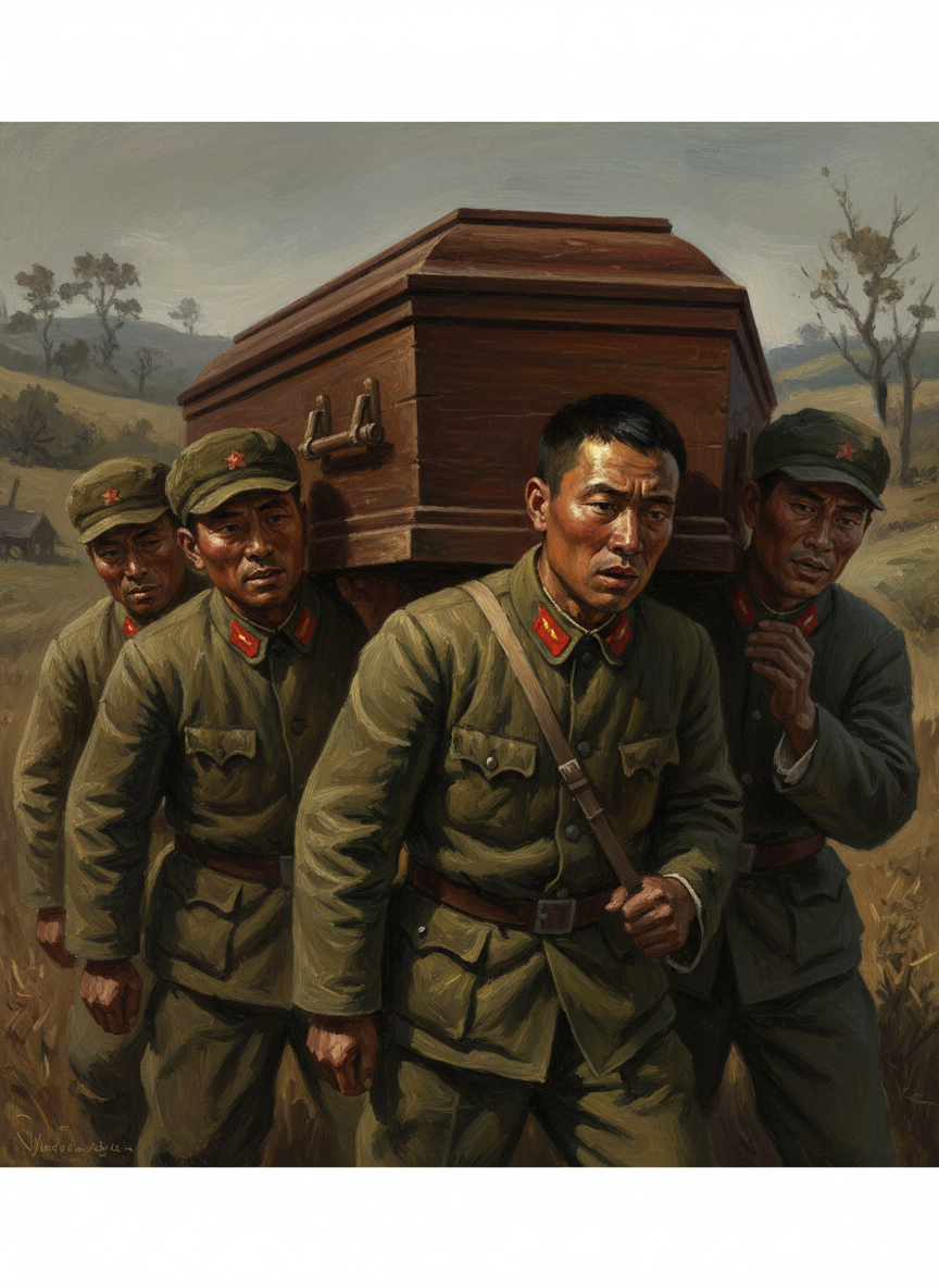 棺材上车后,大队部一片紧张气氛,当兵的穿梭般出入,都紧绷着脸,一路小跑步。