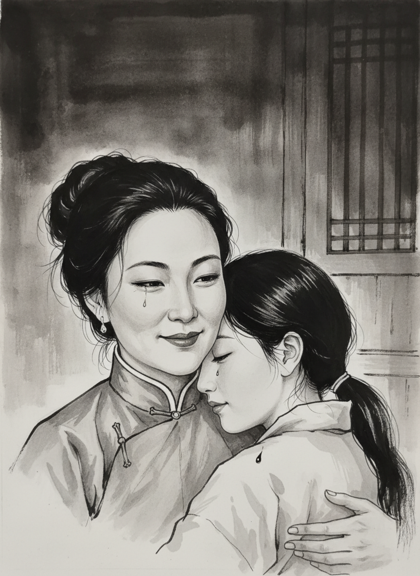 母亲的眼泪落在领弟身上,落在她那只留着牙印的乳房上,她的脸上却是动人的微笑。