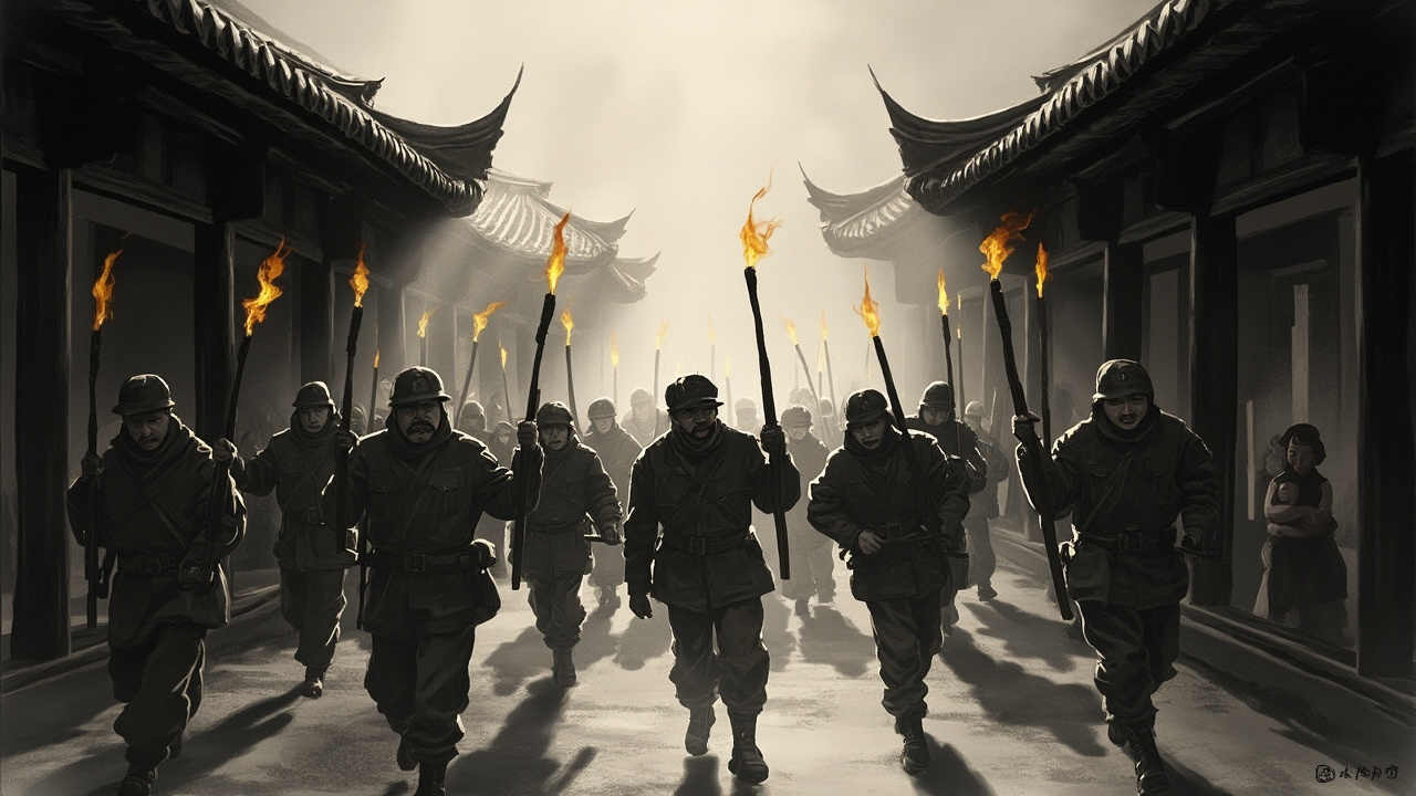 爆炸大队的士兵举着十几根蘸了煤油的火把,跑了进来,照耀得院子里通明如昼。