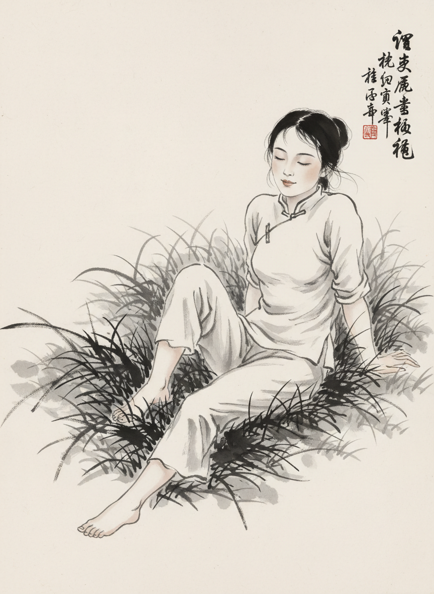 而她平躺着,闭着眼睛,舒服地哼哼着,像一条被人搔着痒的小狗,瞧啊,她的腿翘起来了,她的尾巴扑扑噜噜地扫着草地,她向冒失鬼巴比特大献殷勤!