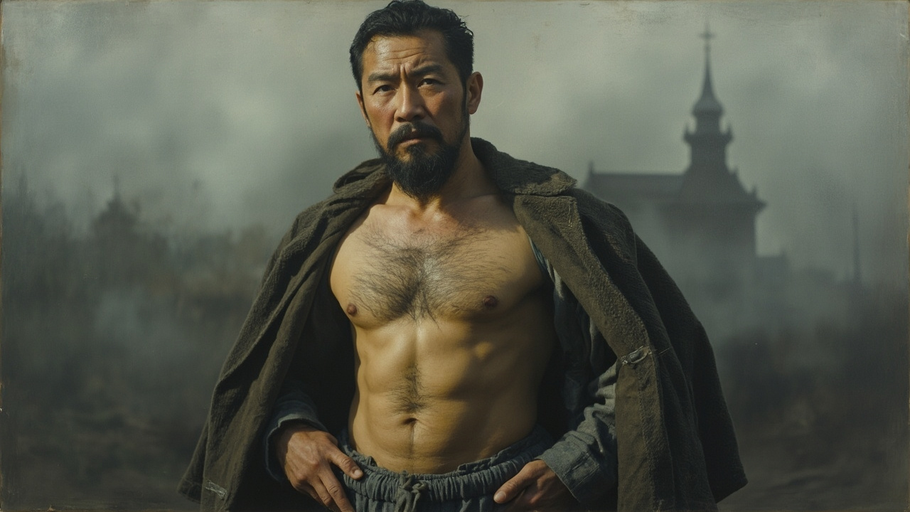后来出现了一个背着枪的、敞开着宽阔的胸膛、胸膛上长着毛的男人。