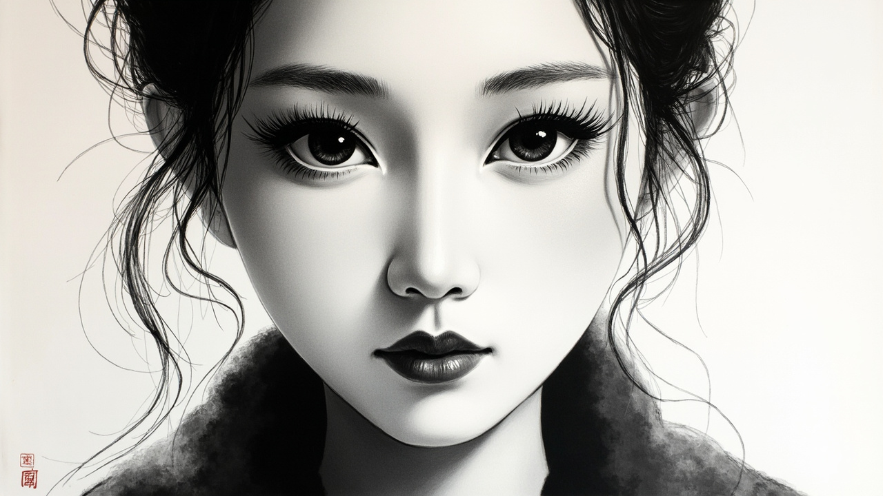 她大大的脸盘,凸出的额头,美极了的眼睛,睫毛弯曲,像猫的胡子一样黑,一样硬。