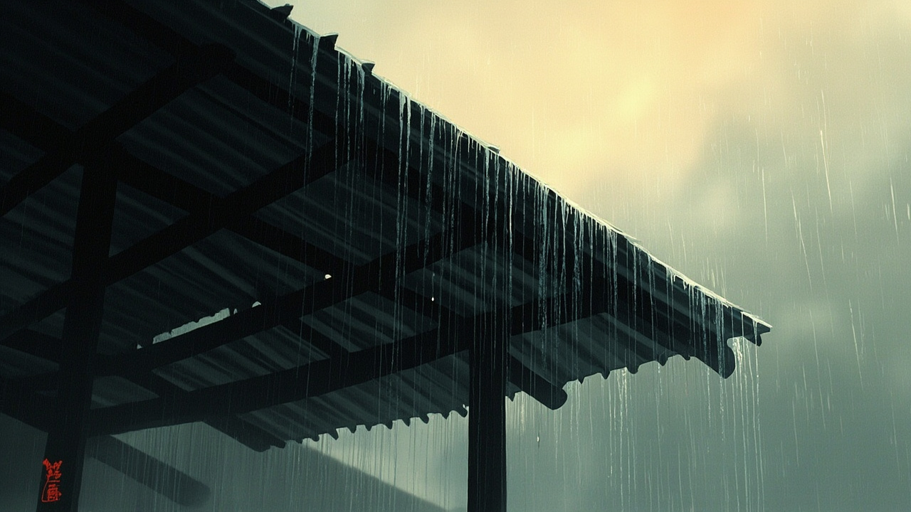 临近黎明时,雨势减小,铁皮屋顶上混乱的轰鸣被有空隙的噼啪声代替,闪电少了些,颜色也由可怕的蓝光和绿光变成了温暖的黄光和白光。