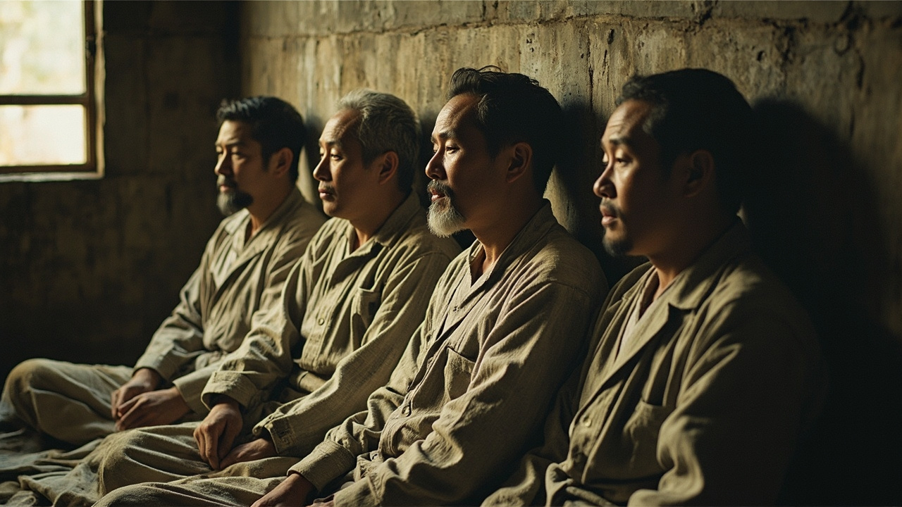 磨房的内壁曾经刷过石灰,石灰受潮,沾在了男人们的背上,改变了他们的颜色。