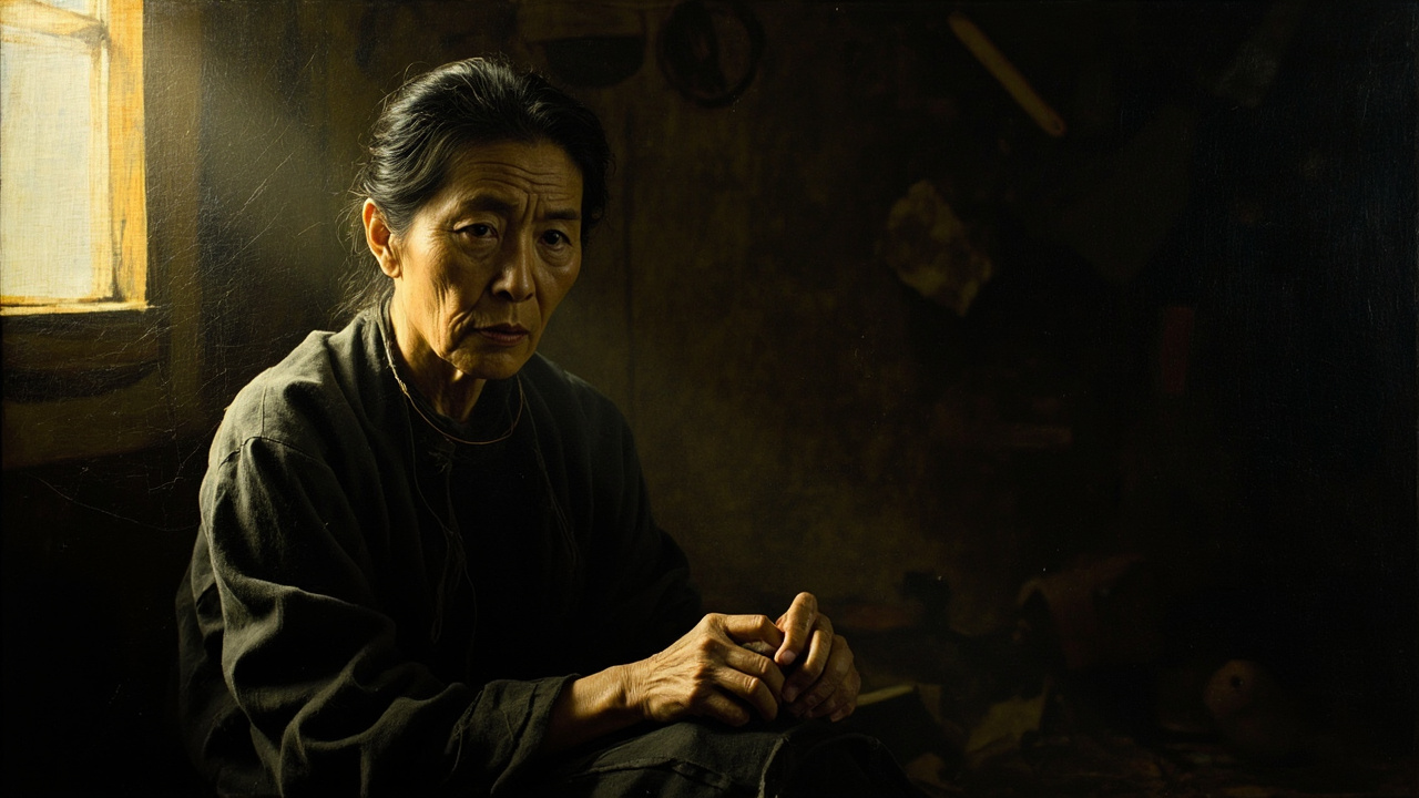 她坐在死人的臀上,双手神经质地撸着脸,撸一下就把手放在膝盖上擦一擦,好像她刚从蜘蛛洞里钻出来,脸上粘满了透明的蛛丝儿。