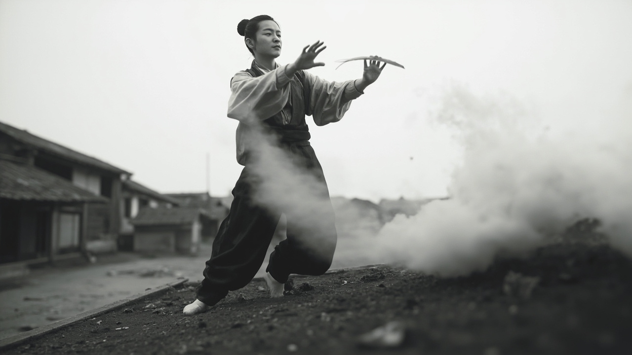 在土台子后边的空地上,大人物低沉地、快速地说着话,他的细长柔软的白手不时地举起,一下接一下地往下劈着,好像一把白亮的刀,砍着一种看不见的东西。