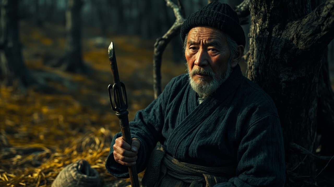 他跳到一个老人身边,老人抡起一根支车子的叉棍,在小个子头上擂了一下,小个子便像一口袋粮食,歪倒在地上。