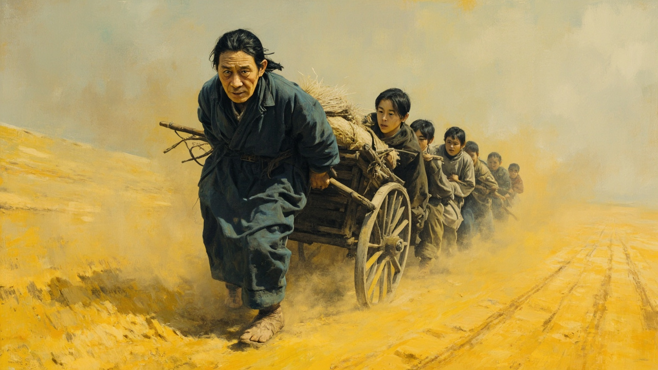 母亲没有哭,她双眼发蓝,牙咬嘴唇,集中精力,既小心冀翼又大胆果敢,把她的两只小脚变成了两个小镢头,抓着地,步步踏实,往前走。