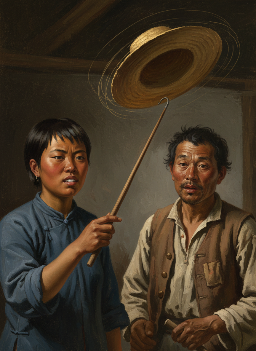 她说出轻蔑话语的同时,伸出长长的教鞭,灵巧地伸进巫云雨的帽檐,手腕一抖,像从鏊子上揭饼一样,嘎嘎有声地,揭掉巫云雨的蟒皮帽子。