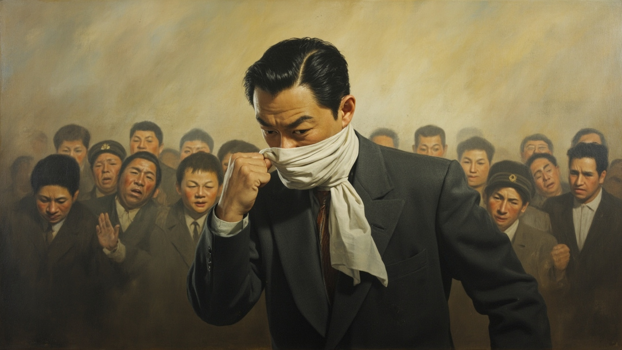 校长站在一个很显眼的位置上,用手绢捂住整个的脸,右手攥成拳头,捶打着胸脯。