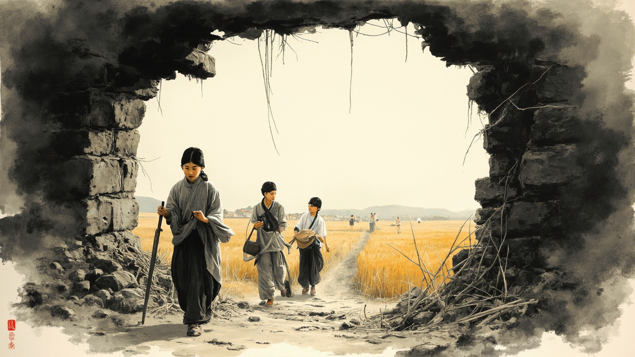 墙外,几个武装民兵来来回回地走动着,从庄稼地里吹来的南风翻揭着他们的衣襟。
