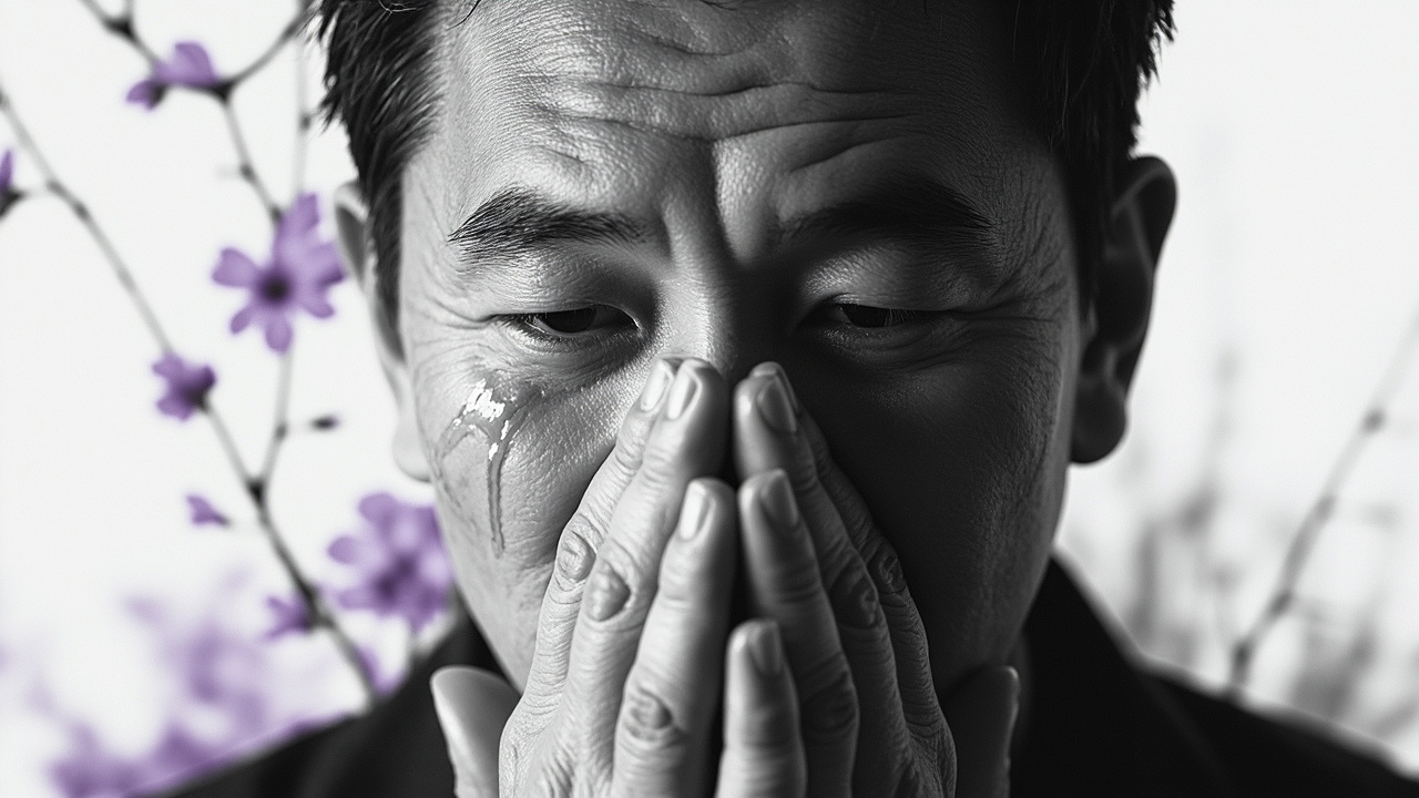 泪水从他的指缝里流下来…