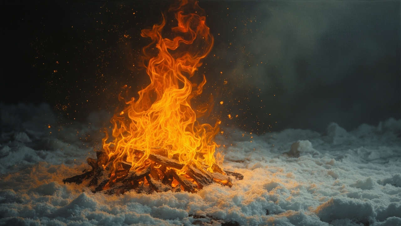 渐渐地，眼前有一团火升起来，火苗子像柔软的红绸，无声无息地抖动着。