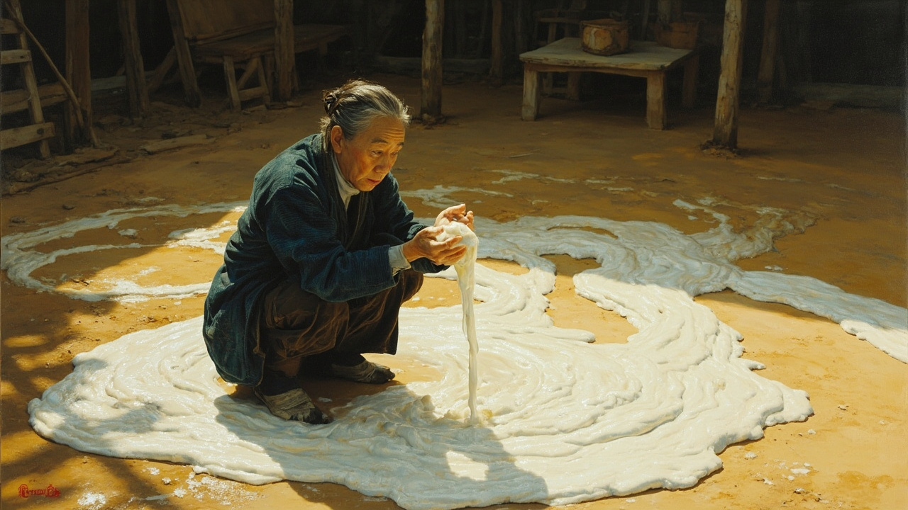 院子里，上官来弟用那块泡胀了的肥皂，一遍又一遍地洗手，肥皂泡沫满院子流淌。