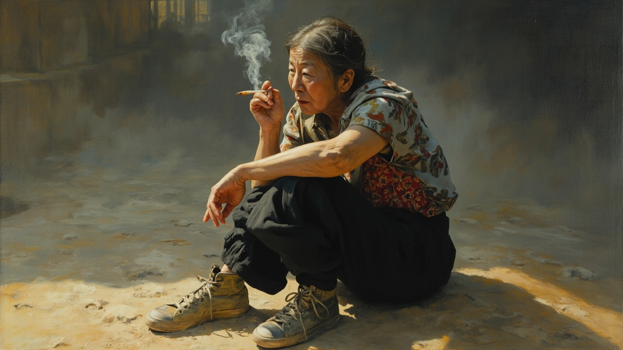 这一对改名换姓的夫妻，被贬到这偏远之地、看来也是一对倒霉蛋--她穿着一件俄罗斯花布短袖衬衣，一条像豆腐皮一样、皱皱巴巴、哆哆嗦嗦的黑色凡尔丁裤子，脚蹬一双高腰回力球鞋。