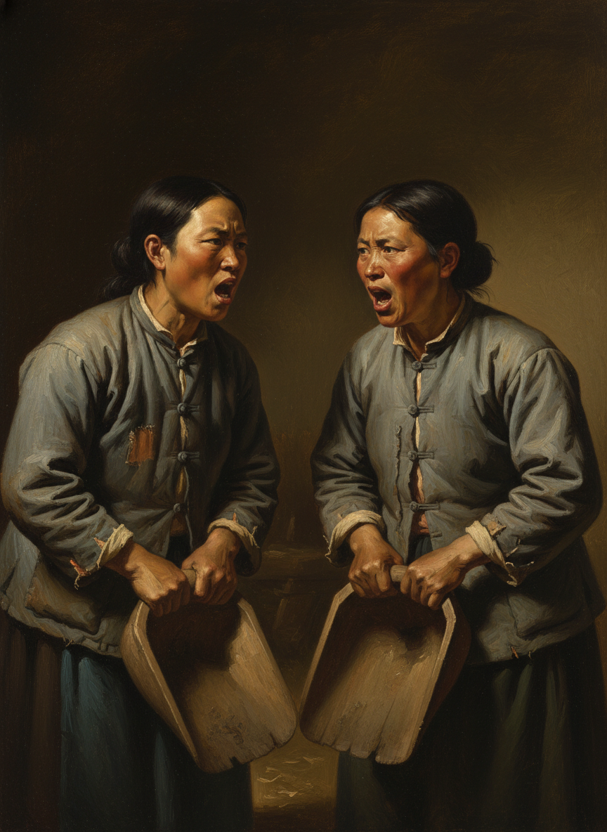 这两个精通俄语的女人,常常无缘无故地,挥舞手中的粪勺,用俄语对骂。