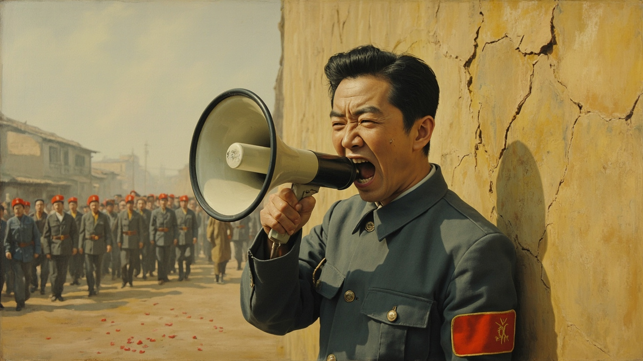 “红卫兵”的小头目对母亲的行为很不满,他举起一件当时相当罕见的适应了革命形势、满足了革命需要的手提式干电池扩音喇叭,模仿着几十年前在高密东北乡搞过土改试点的那个大人物的似乎是病恹恹的腔调,抖抖颤颤地、起起伏伏地喊着:“革命的――同志们――红卫兵――战友们――贫农下中农们――不要被老牌历史反革命分子――上官鲁氏――的假慈悲蒙蔽啊――她企图转移斗争大方向――”