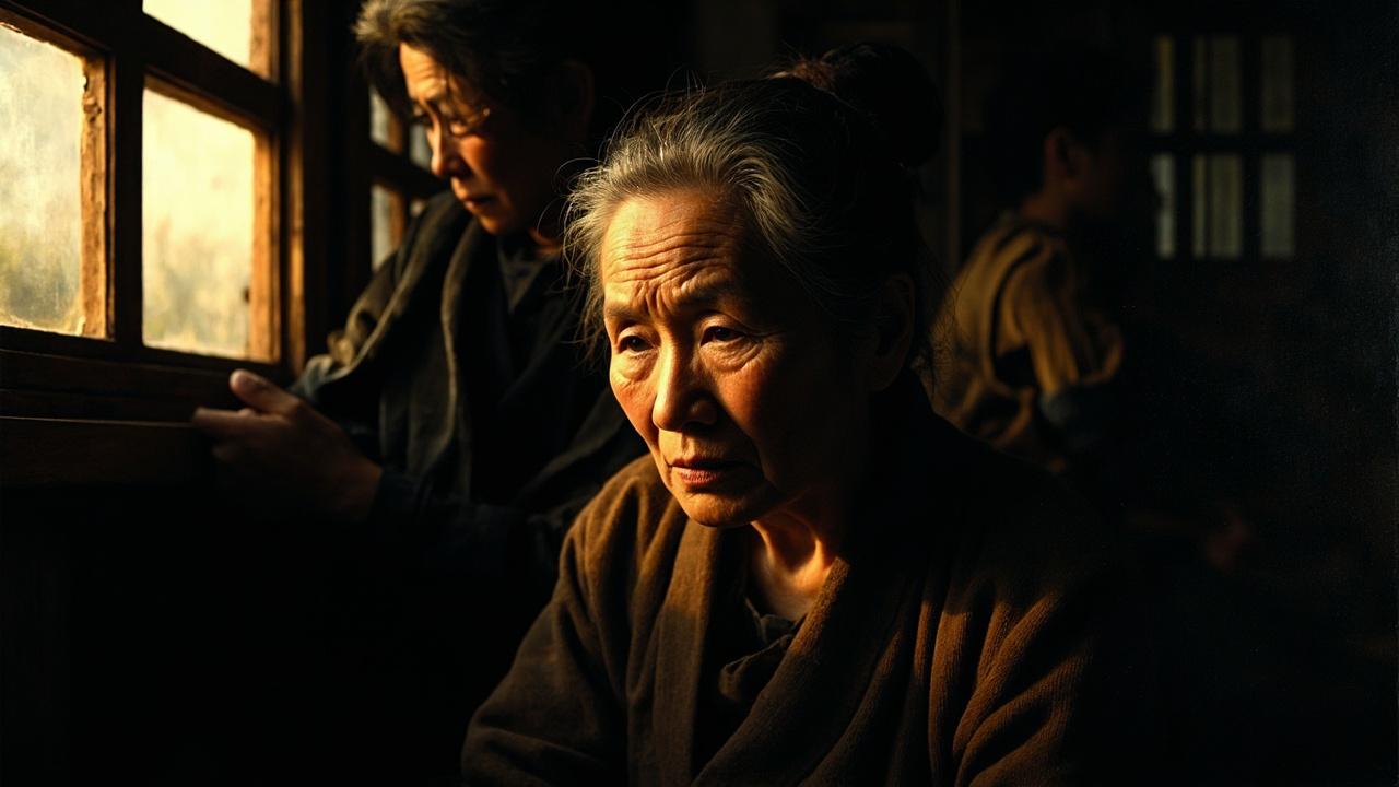 母亲把很沉的头抬起来,恼怒地看着儿子,说:“没出息的东西,给我站起来!”