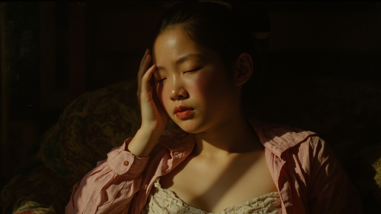 女人懵懵懂懂地坐起来,用通红的手背揉着眼睛,打了一个长长的哈欠。