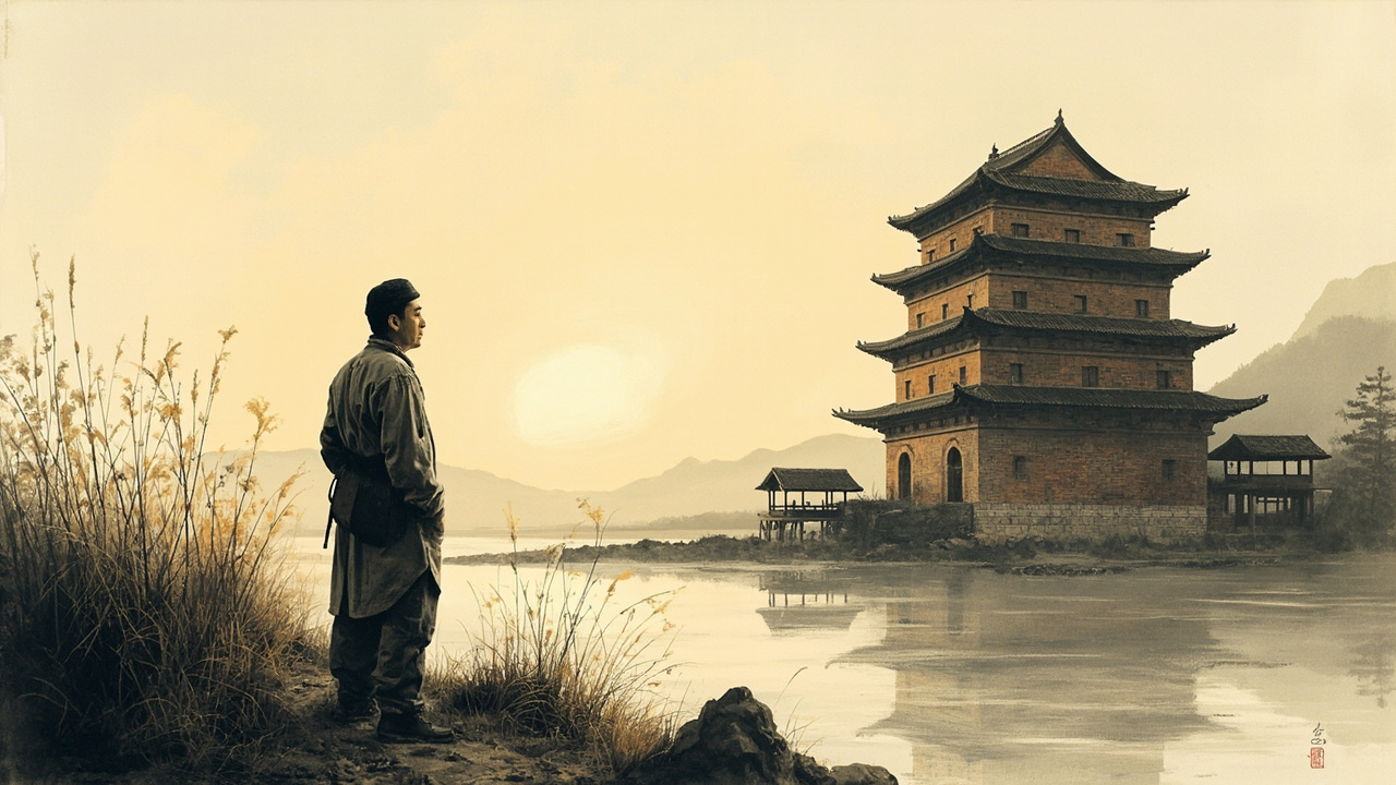 当他走过墨水泥小桥、翻过墨水河南堤、望见高地上那座严肃的七层砖塔时，已是苍茫的黄昏时分。
