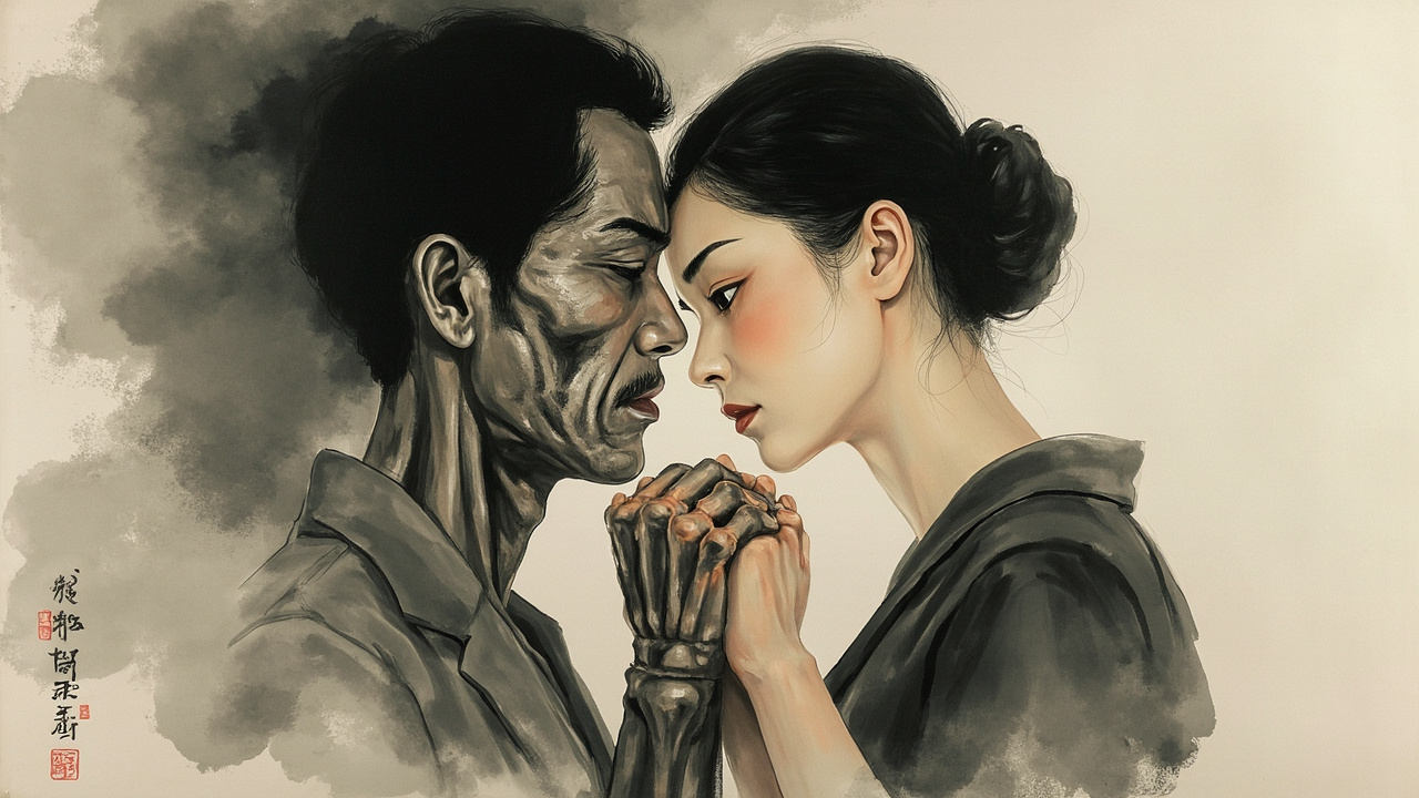“兄弟,”她把身子探过来,抓住他的枯柴一般的手,泪水浸泡着黑石子般的眼睛,动情地说,“我的好兄弟,你这是怎么啦?”