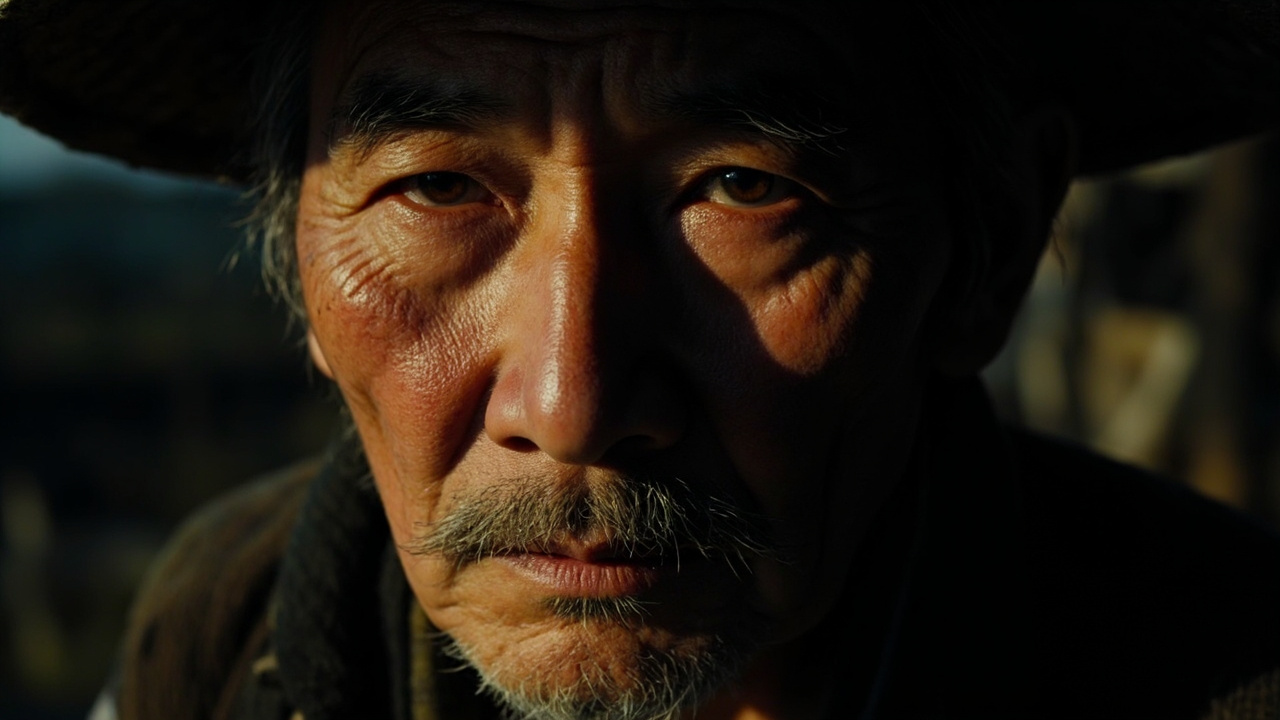 他眯缝着眼,望着太阳,嘴唇索索地抖动,仿佛在念着神秘的咒语。
