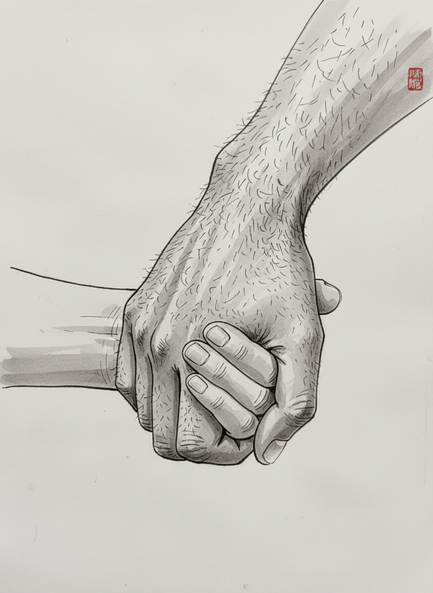 这个马洛亚牧师和回族女人生出来的杂种,我的同父异母兄弟,用他的生着浓重汗毛的通红的大手,紧紧地抓住我,泪花在他的蓝眼睛里滚动着,他说: