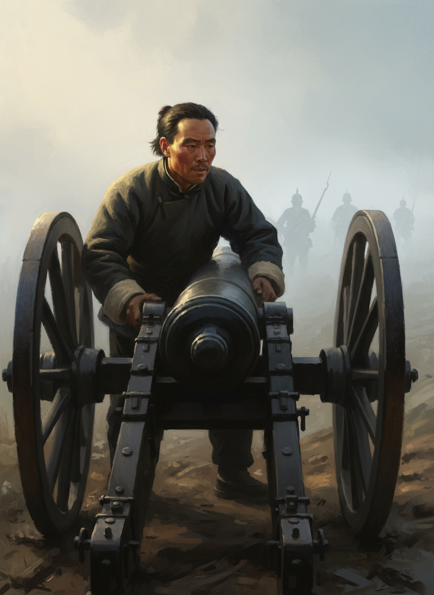 杜解元亲自调整炮位,让炮口对着那些在晨雾中还显得有些朦胧的德国兵。