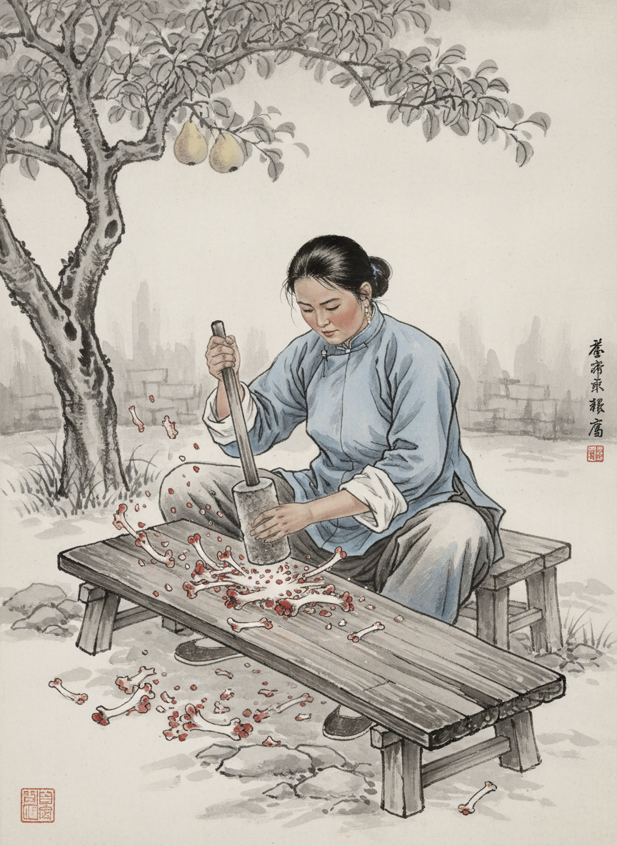 上官吕氏过日子急,舍不得割肉,买来几斤骨头,砸碎了,掺上萝卜包包子,庆祝农历四月初八日这个被称为“犒劳镰刀”的节日。
