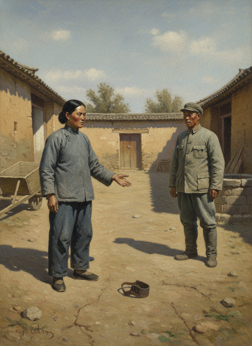 母亲接过笼嘴,又轻轻地扔在地上,说:“麻邦,行点好吧,别逼我。”