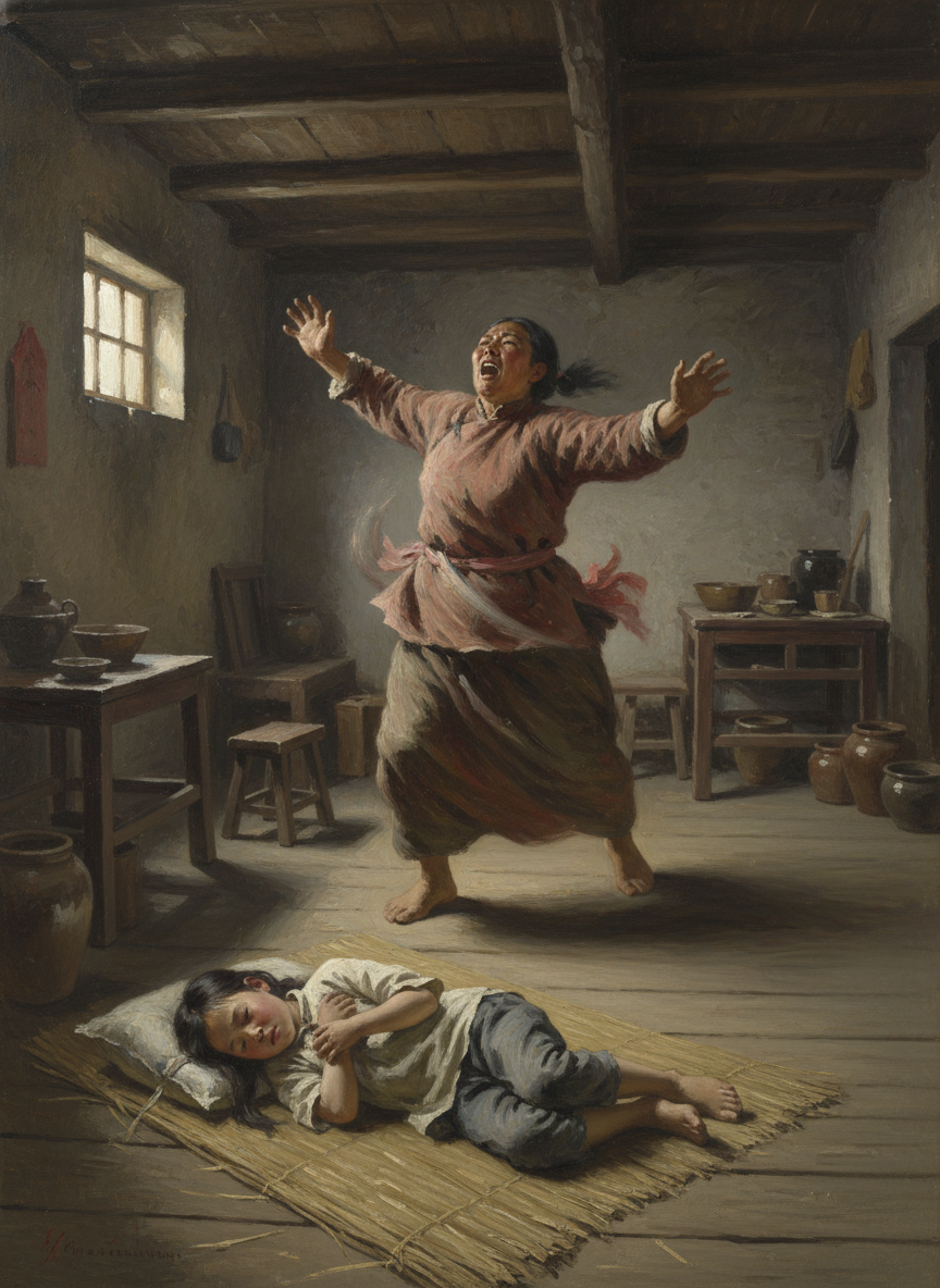 母亲手足无措地团团旋转着,嘴里无伦次地胡骂着,而此时,玉女的喉咙业已哭哑,身体的挣扎也显得软弱无力了。