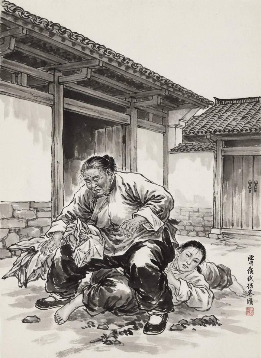 上官玉女在上官吕氏痉挛着的沉重躯体压迫下，发出了垂死挣扎的尖叫。