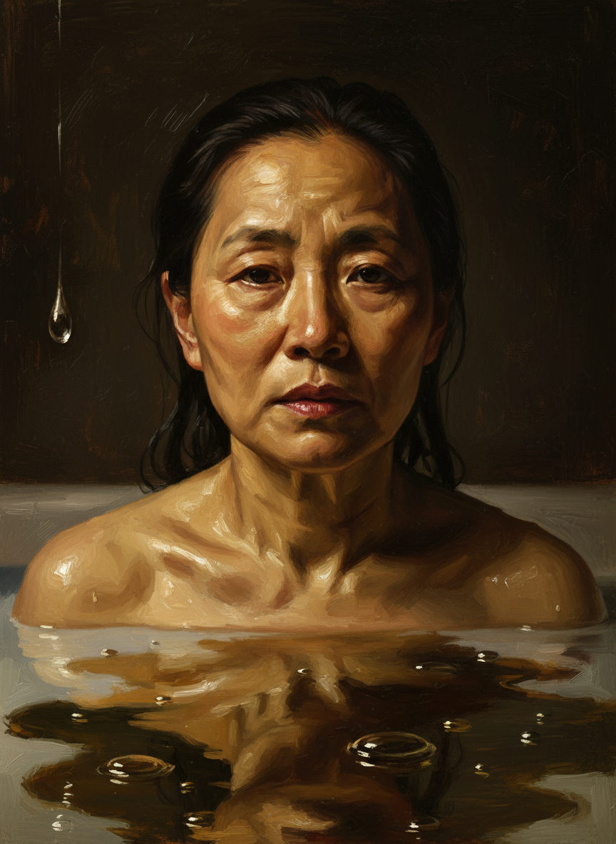 落在浮着一层荤油的、凝脂般的澡水里,其声清脆悦耳,如敲琉璃。