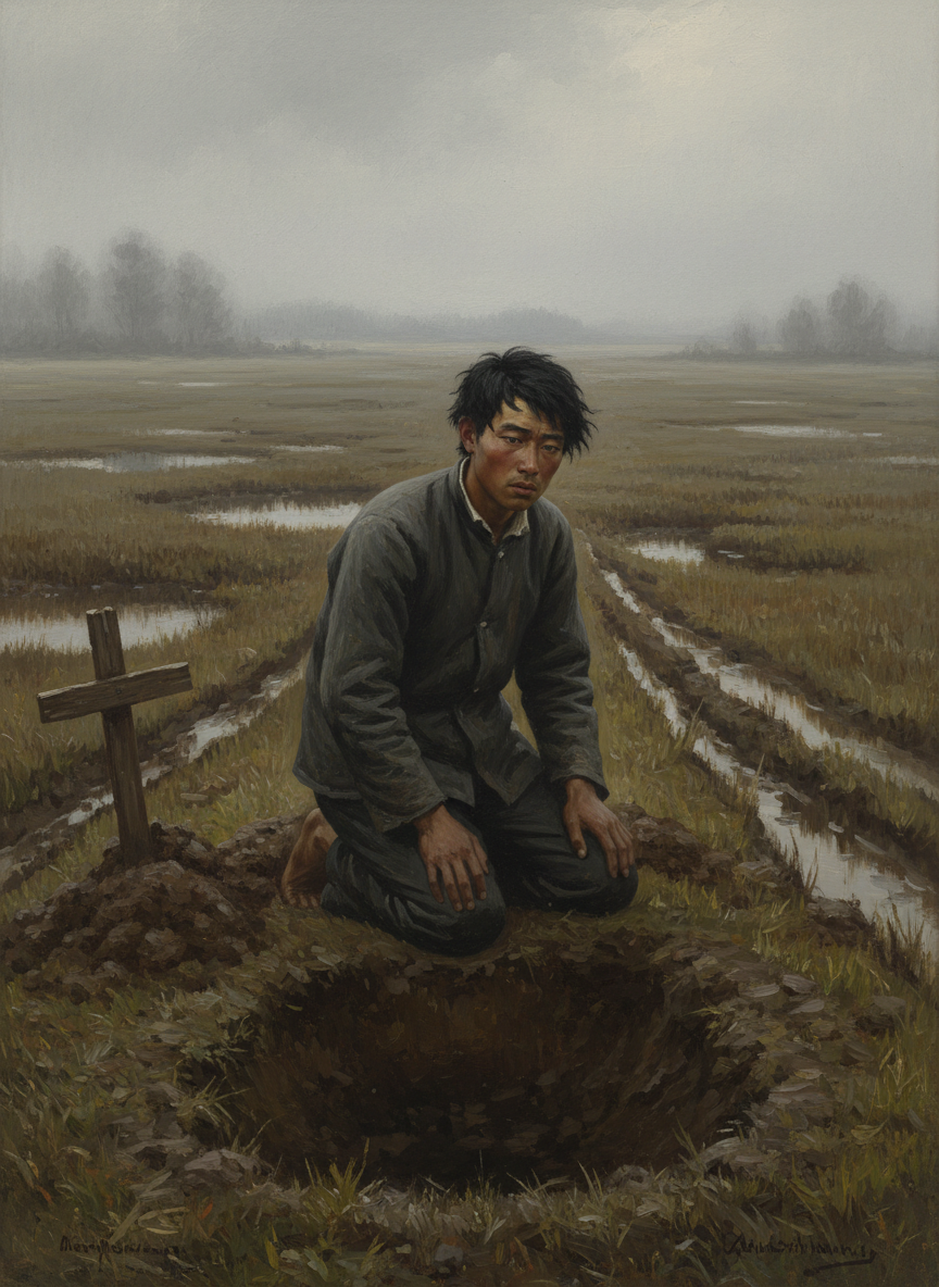 在沼泽地边缘一块潮湿的草地上,上官金童草草地掩埋了母亲的遗体。