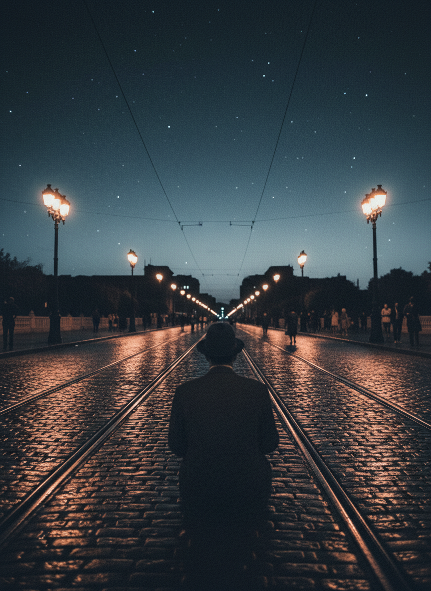 Les lampes de la rue se sont alors allumées brusquement et elles ont fait pâlir les premières étoiles qui montaient dans la nuit.