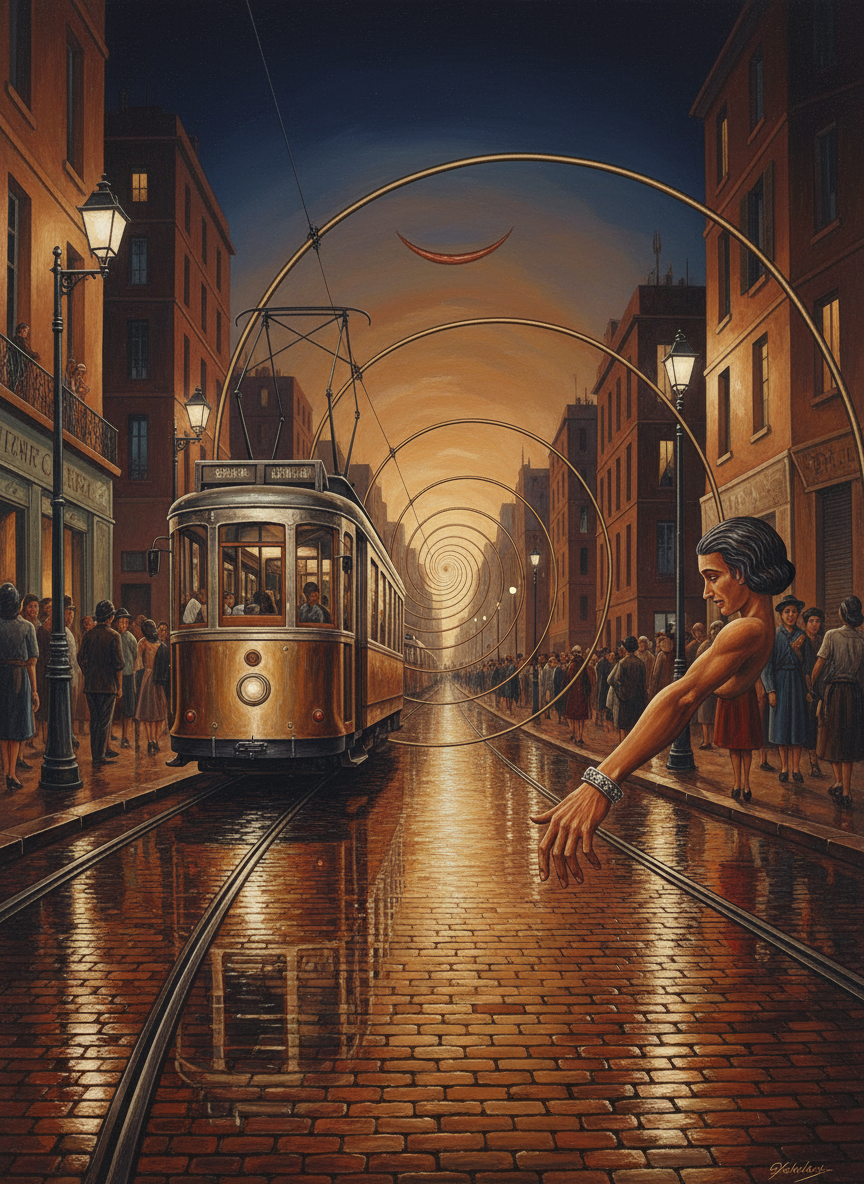 Les lampes faisaient luire le pavé mouille, et les tramways, à intervalles réguliers, mettaient leurs reflets sur des cheveux brillants, un sourire ou un bracelet d'argent.