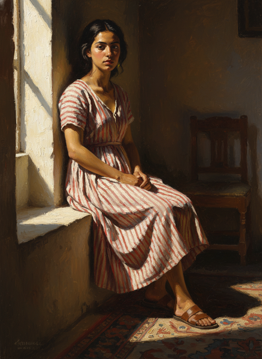 J'ai eu très envie d'elle parce qu'elle avait une belle robe à raies rouges et blanches et des sandales de cuir.