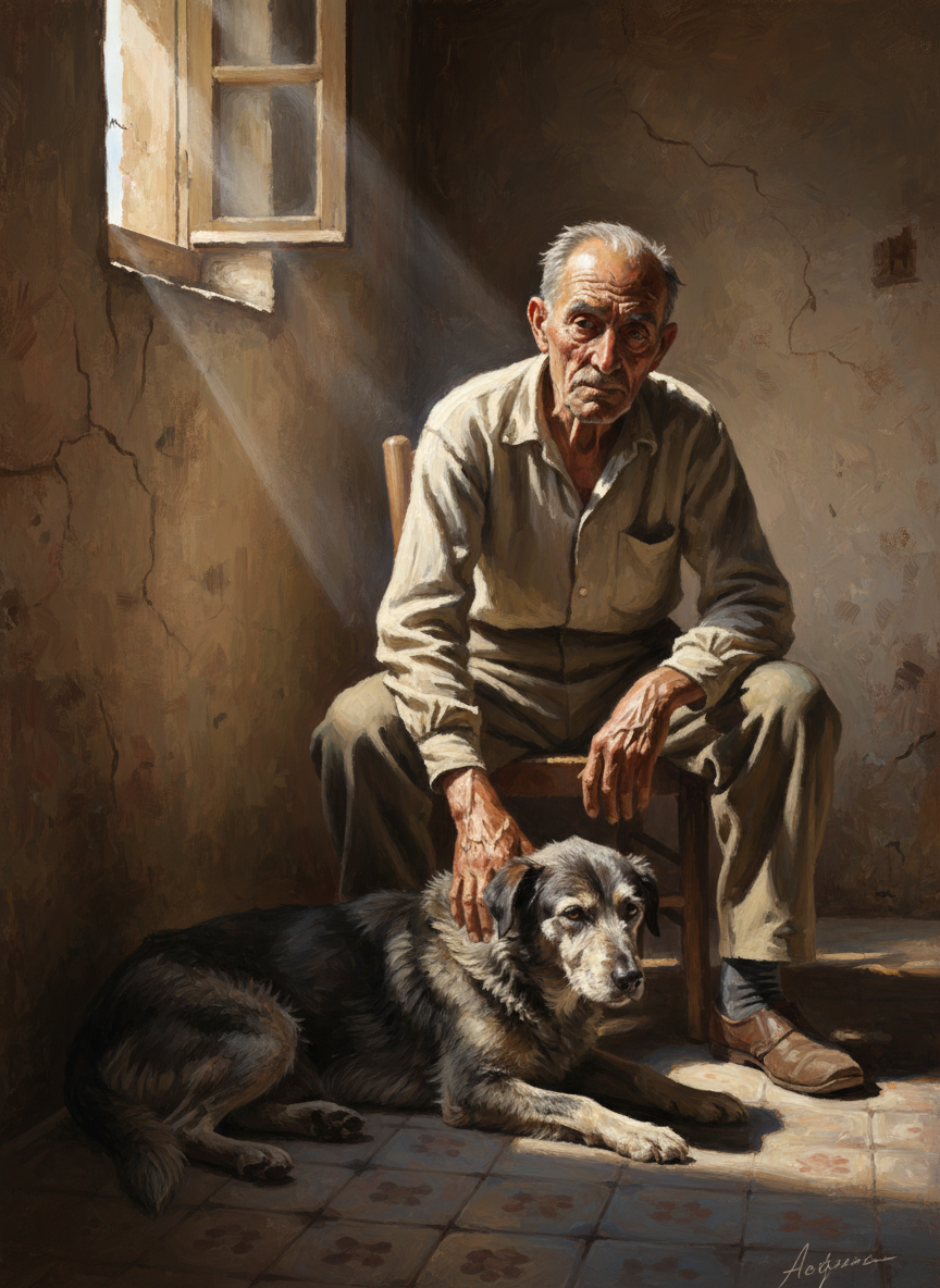Mais comme un chien vit moins qu'un homme, ils avaient fini par être vieux ensemble.