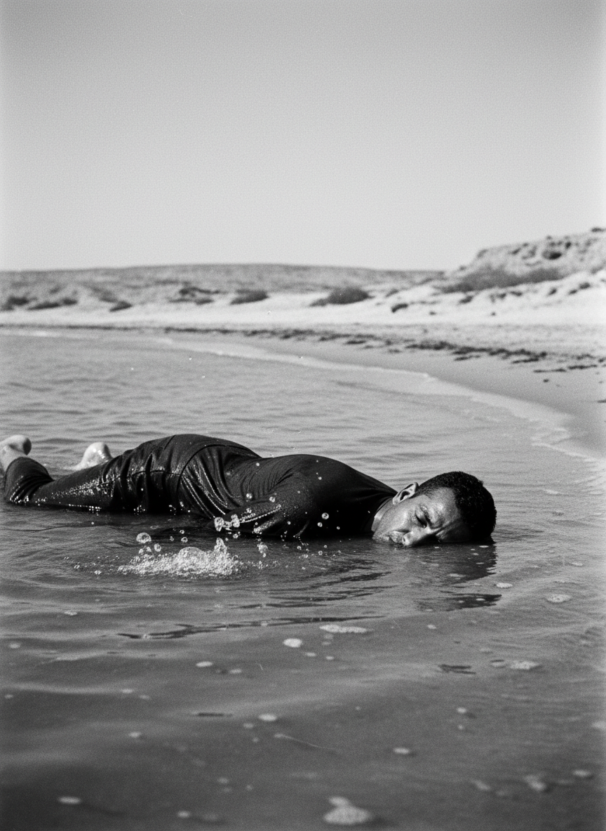 L'Arabe s'est aplati dans l'eau, la face contre le fond, et il est resté quelques secondes ainsi, des bulles crevant à la surface, autour de sa tête.