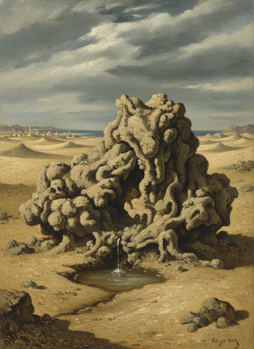 Tout au bout de la plage, nous sommes arrivés enfin à une petite source qui coulait dans le sable, derrière un gros rocher.