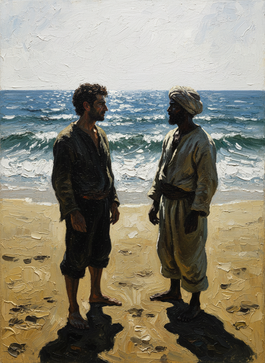 refermé autour de nous. Nous nous regardions sans baisser les yeux et tout s'arrêtait ici entre la mer, le sable et le soleil, le double silence de la flûte et de l'eau.