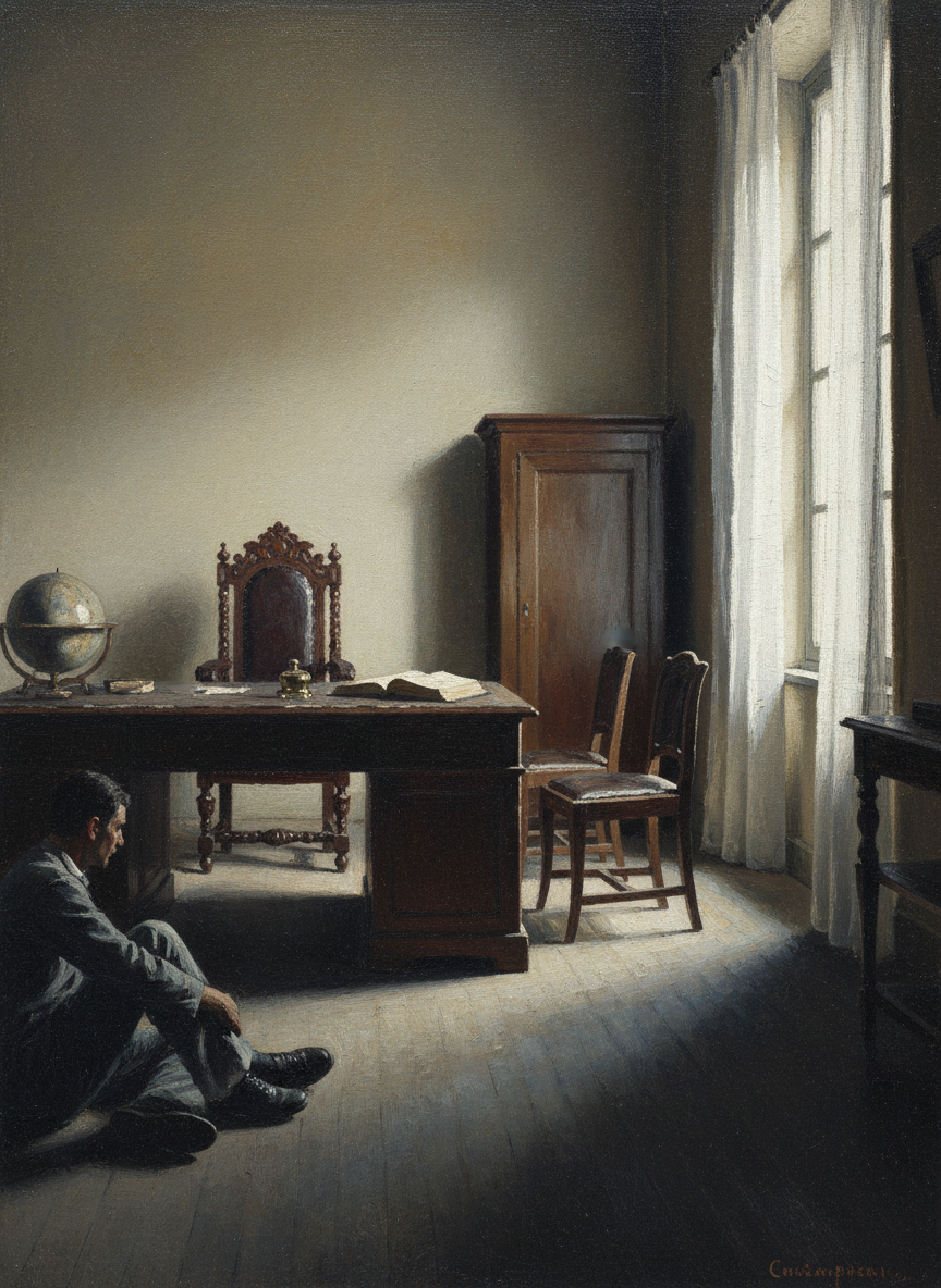 Il était deux heures de l'après-midi et cette fois, son bureau était plein d'une lumière à peine tamisée par un rideau de voile.