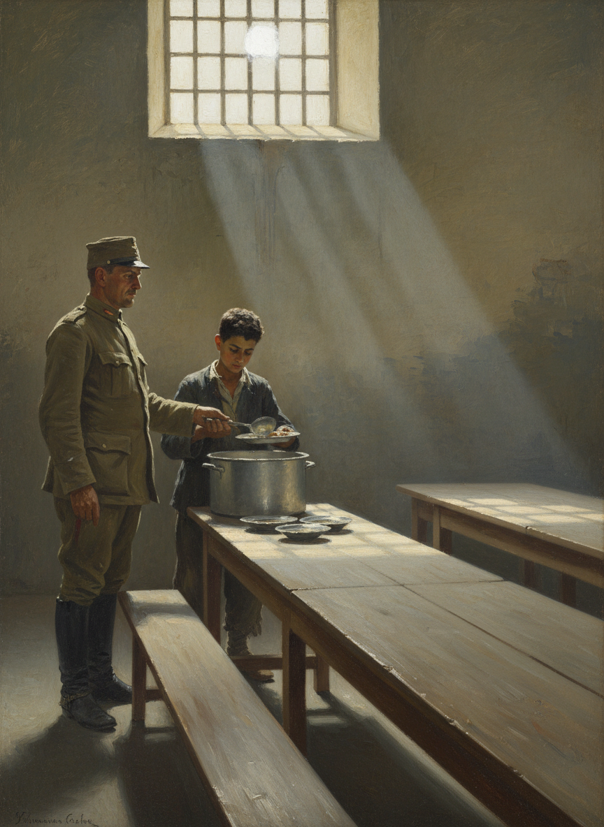 J'avais fini par gagner la sympathie du gardien-chef qui accompagnait à l'heure des repas le garçon de cuisine.