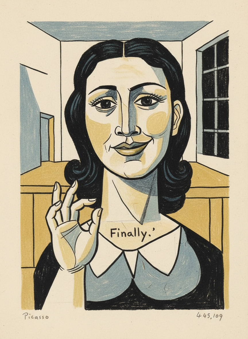 Elle m'a fait un petit signe comme si elle disait : “ Enfin ”, et j'ai vu son visage un peu anxieux qui souriait.