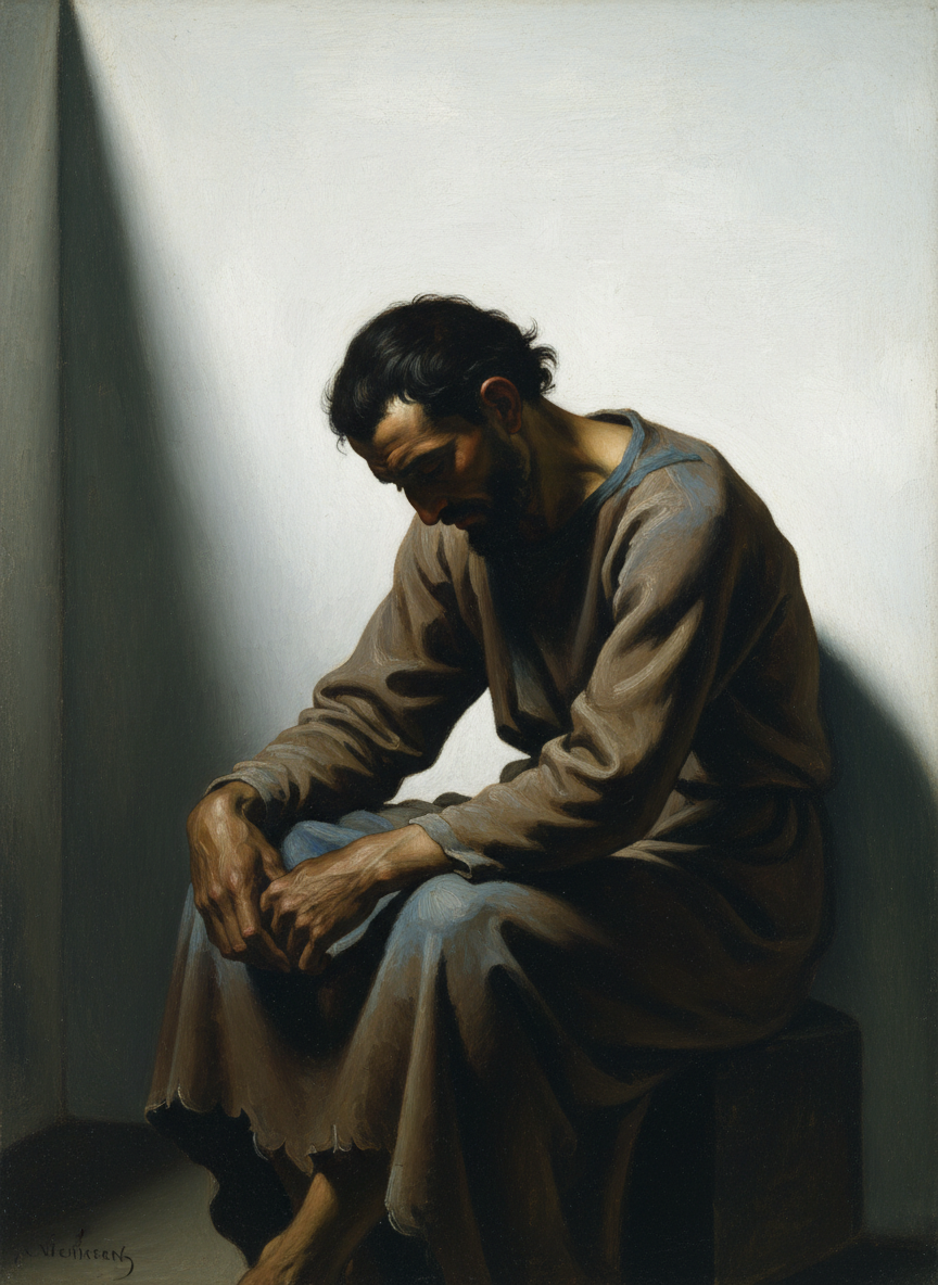 Puis il est resté ainsi, la tête toujours baissée, pendant si longtemps que j'ai eu l'impression, un instant, que je l'avais oublié.