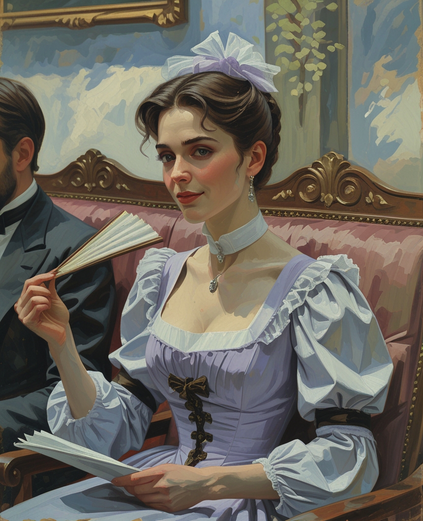 Next to her, shyly smiling, sleek dark head inclined, gentle brown gaze shining up at Pnin from under velvet eyebrows, sat a dead sweetheart of his, fanning herself with a program.
