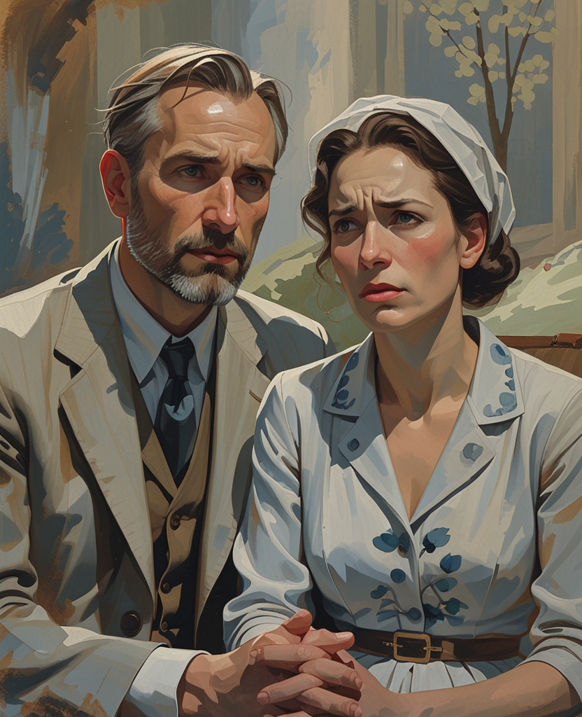 Pavel Pnin and his anxious wife, both a little blurred but on the whole wonderfu