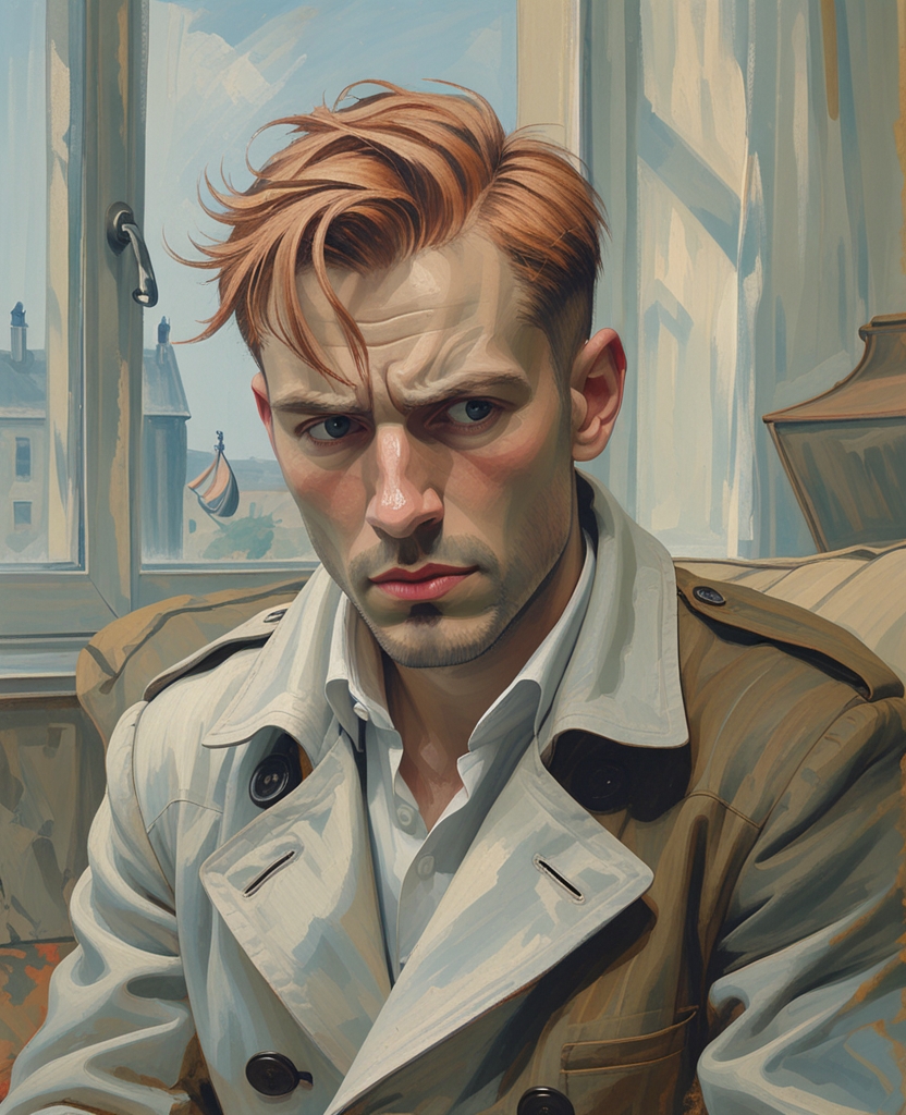 He had reddish hair cropped close and long pale eyelashes resembling fish moths, and he wore a shabby double-breasted coat, and soon he was clucking under his breath and shaking his head every time the patriarch, after much dignified meditation, lurched forward to make a wild move.