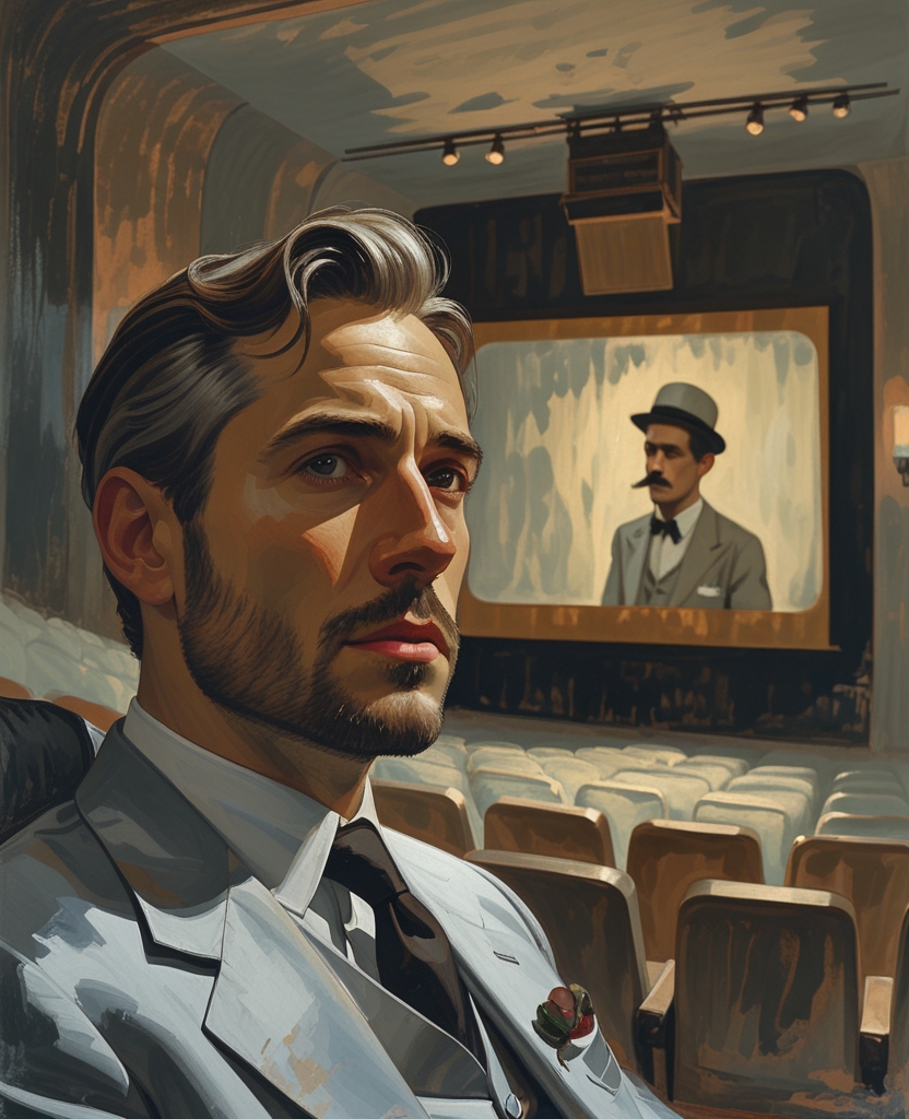 The first part of the program, three ancient movie shorts, bored our friend: that cane, that bowler, that white face, those black, arched eyebrows, those twitchy nostrils meant nothing to him.